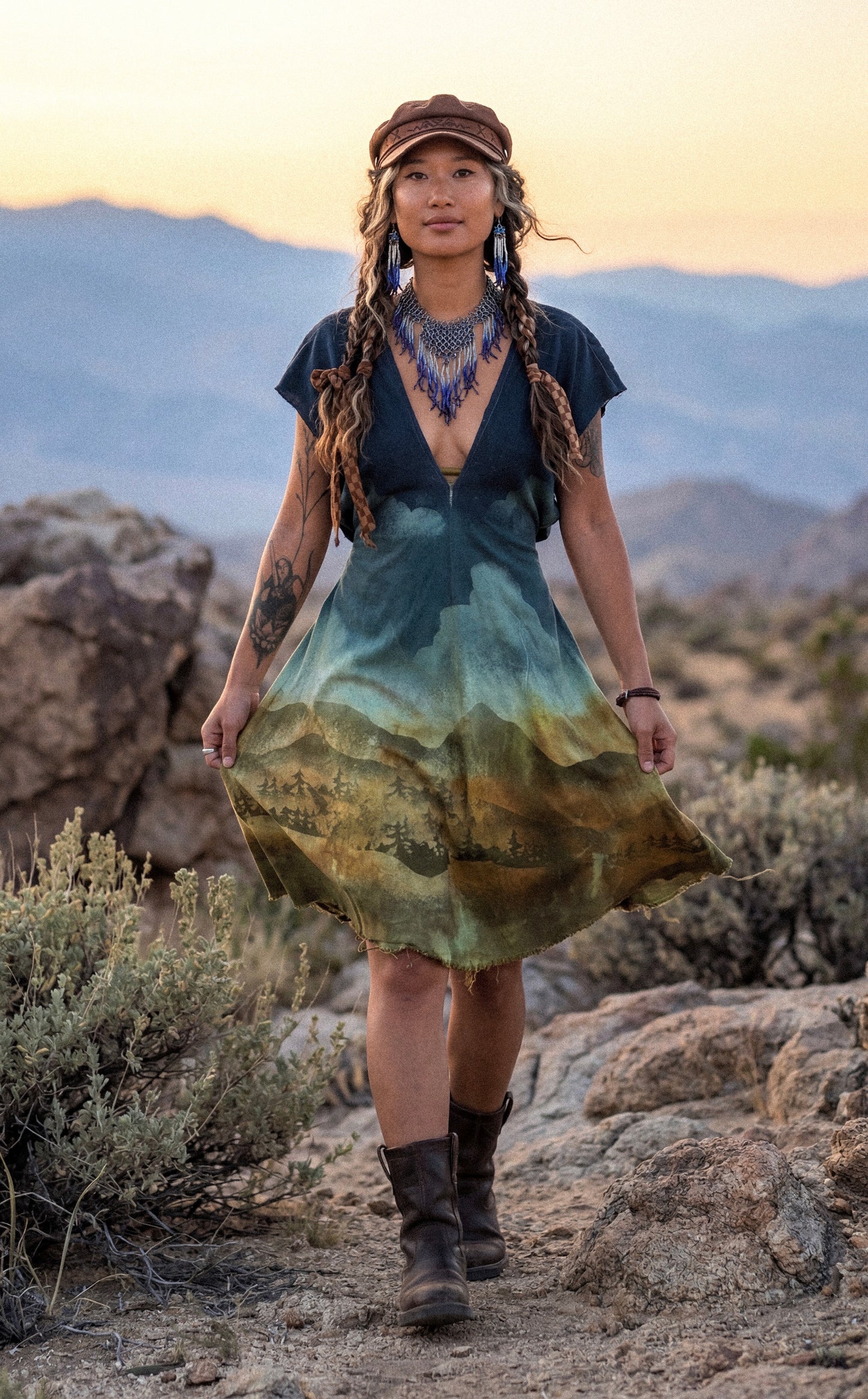 Regular Size - (small/medium/Large ) Mountain Hike -Midi Henka Dress - 100% Kala Cotton  - transformable