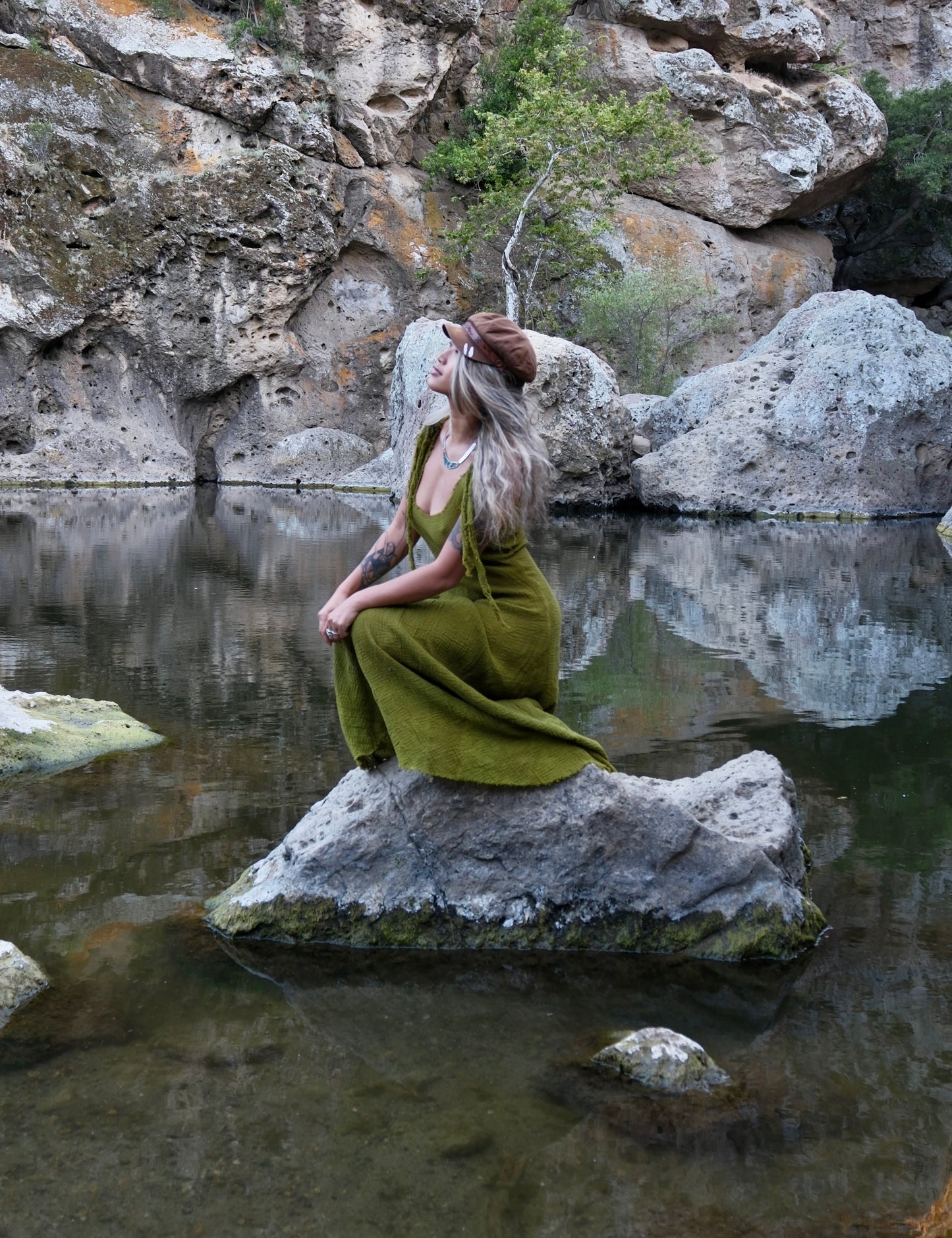 I MOSS YOU Maxi Dress - 100% Cotton - Cut on the Bias- deadstock fabric - textured Gauzey like fabric - Adjustable Long straps -Breathable