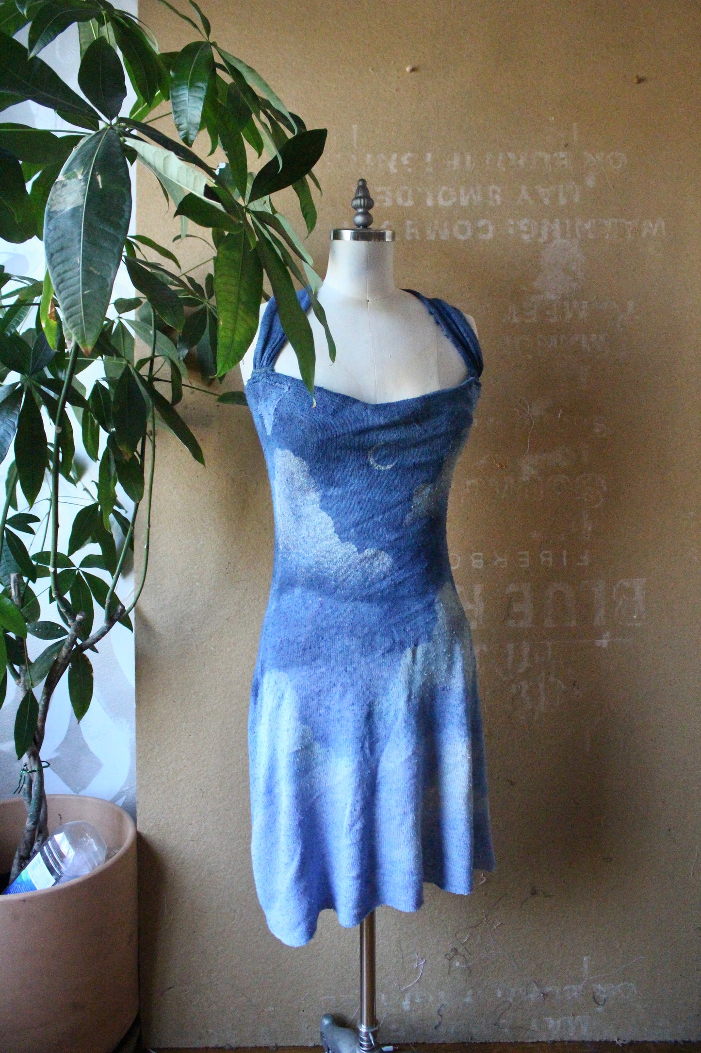 Small - New Blue SKies Dress - MINI Dress - Recommend for 5.4ft and under - Deadstock Fabric - 100% knitted Cotton