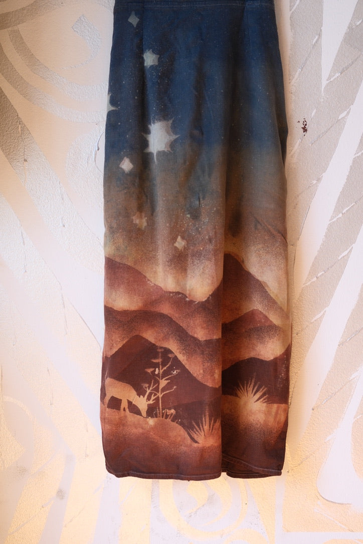 S/M -  Golden Hour In the Mountains- Dress - Tie Back & Zipper - 50% Linen  48% Rayon  2% Spndx - Adjustable Straps-Upcycled Regenerazhinh -OOAK - Recommended for Heights 5.8 and under