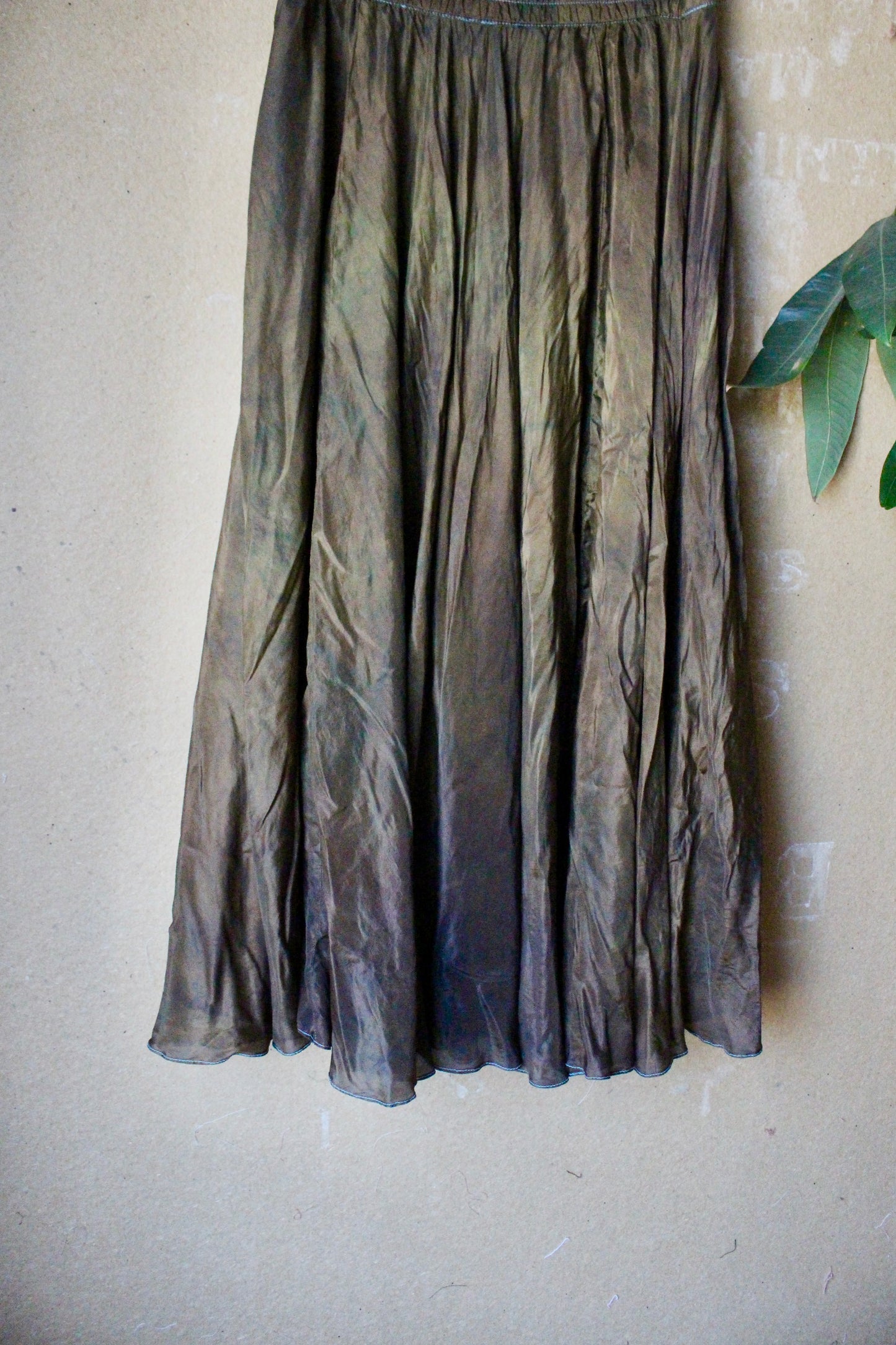 Small - Bronze Beetle Maxi/midi Skirt - Made from 8 meters of 100% Peace Ahisma Silk - Hand dyed- Olive green/bronze/brown -OOAK
