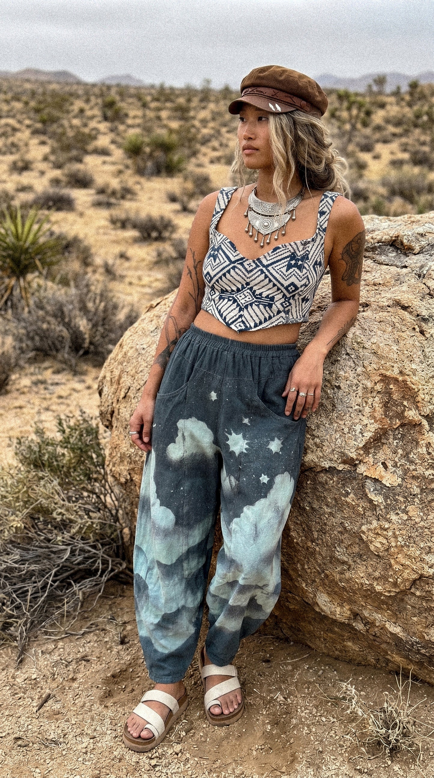 S/M -Monday Blues Mountain Hike Parachute Pants 100% Organic Hand loomed Kala Cotton