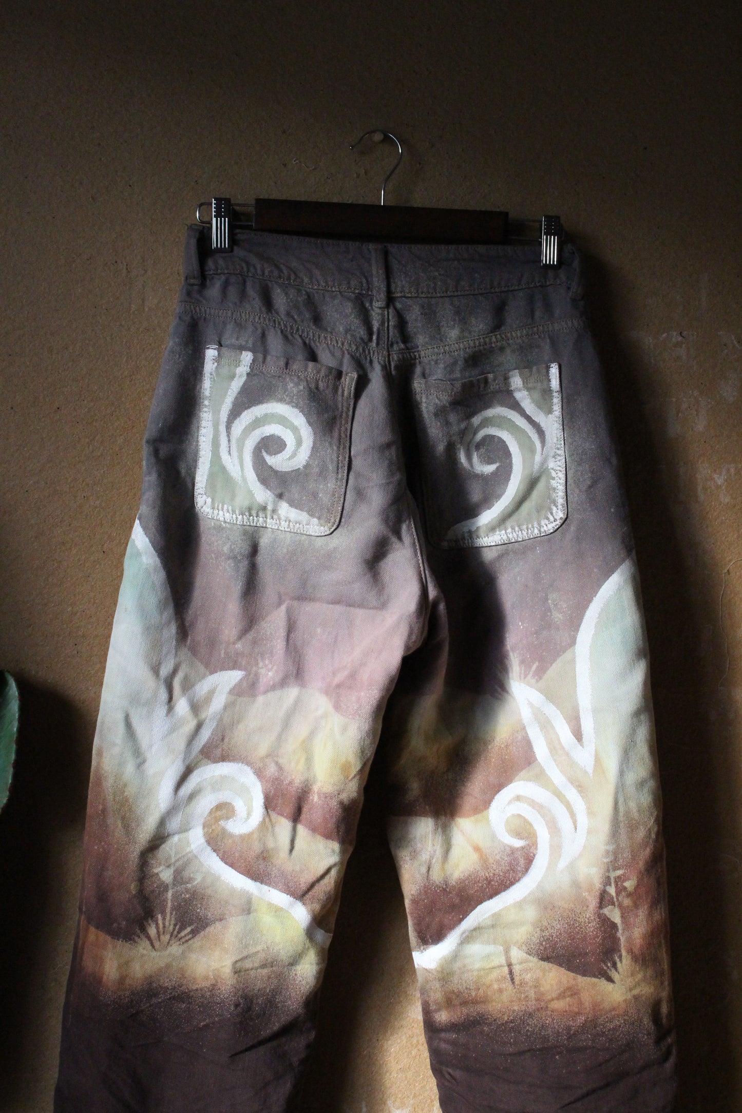 4 Pants OOAK -SIZE: 4- Lavendar Skies Landscape - 62% cotton 38% linen-Temple Swirls- Regenerazhinh Upcycled Pants