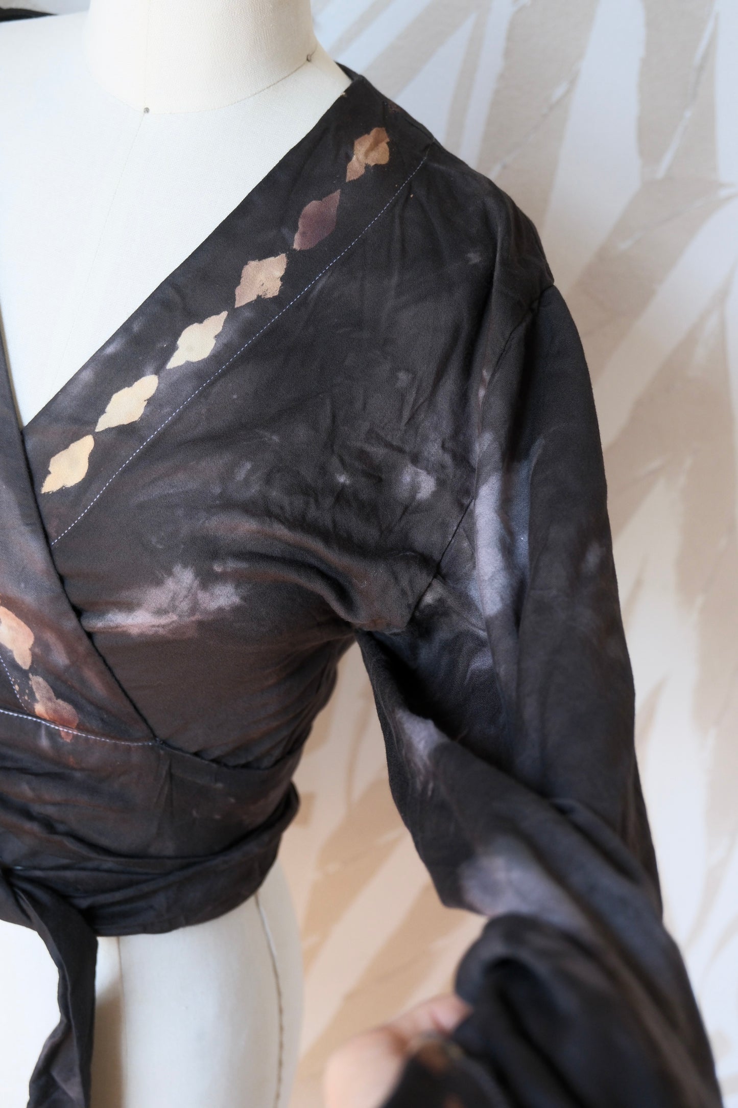 New! MTO- SMOKE Wrap Top- Lotus plant waste vegan Silk- Limited Series- Bell Sleeve Wrap
