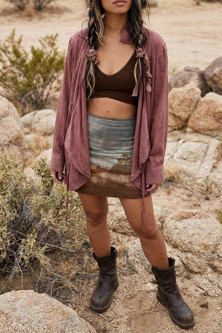 New Color! MTO - Mauve Long Sleeve Wrap Top - Made to Order - 4 weeks- Zhinh Basics- Lotus Agricultural waste vegan "Silk" Fabric