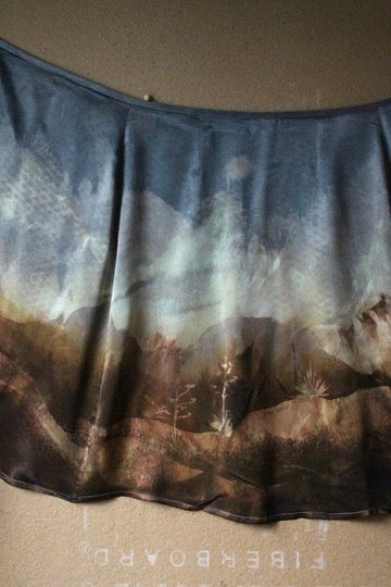 M/L - Look For the Silver Lining - Landscape Tapestry Wrap Skirt - Orange peel agricultural waste "silk"