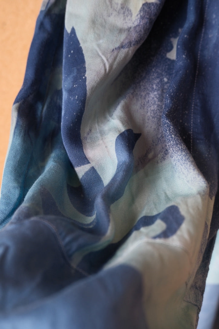Small - Midnight Swirl Parachute Pants - Soft Milky Lotus Plant waste "Silk" - Short length  (recommended for 5.5ft and shorter) Vegan Silk - Milky Soft