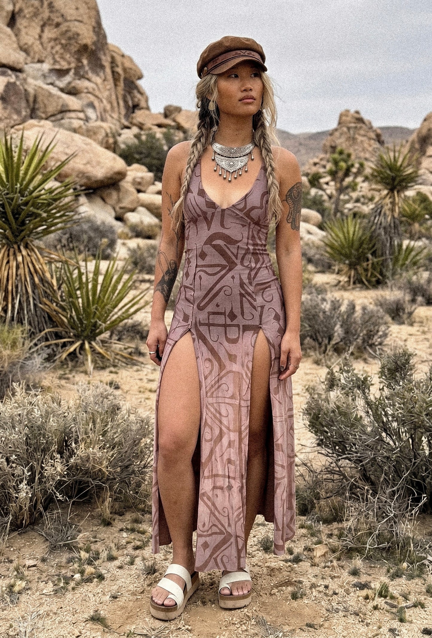 Small- Mauve Empress Slit Dress - Darkoski X Zhinh Colllaboration Dress (Runs Small)- Limited Series-  Bamboo/Cotton 4 %SPNDX