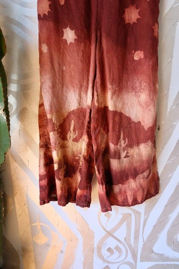 S/M -  Terracotta Minute Linen Wide Leg Pants - 100% Flax Linen - OOAK -Regenerazhinh - upcycled series