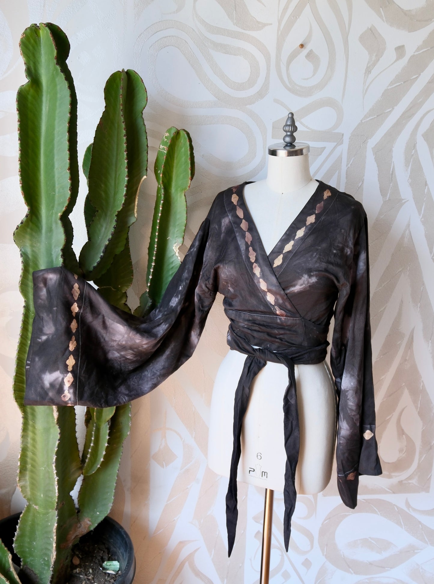 New! MTO- SMOKE Wrap Top- Lotus plant waste vegan Silk- Limited Series- Bell Sleeve Wrap