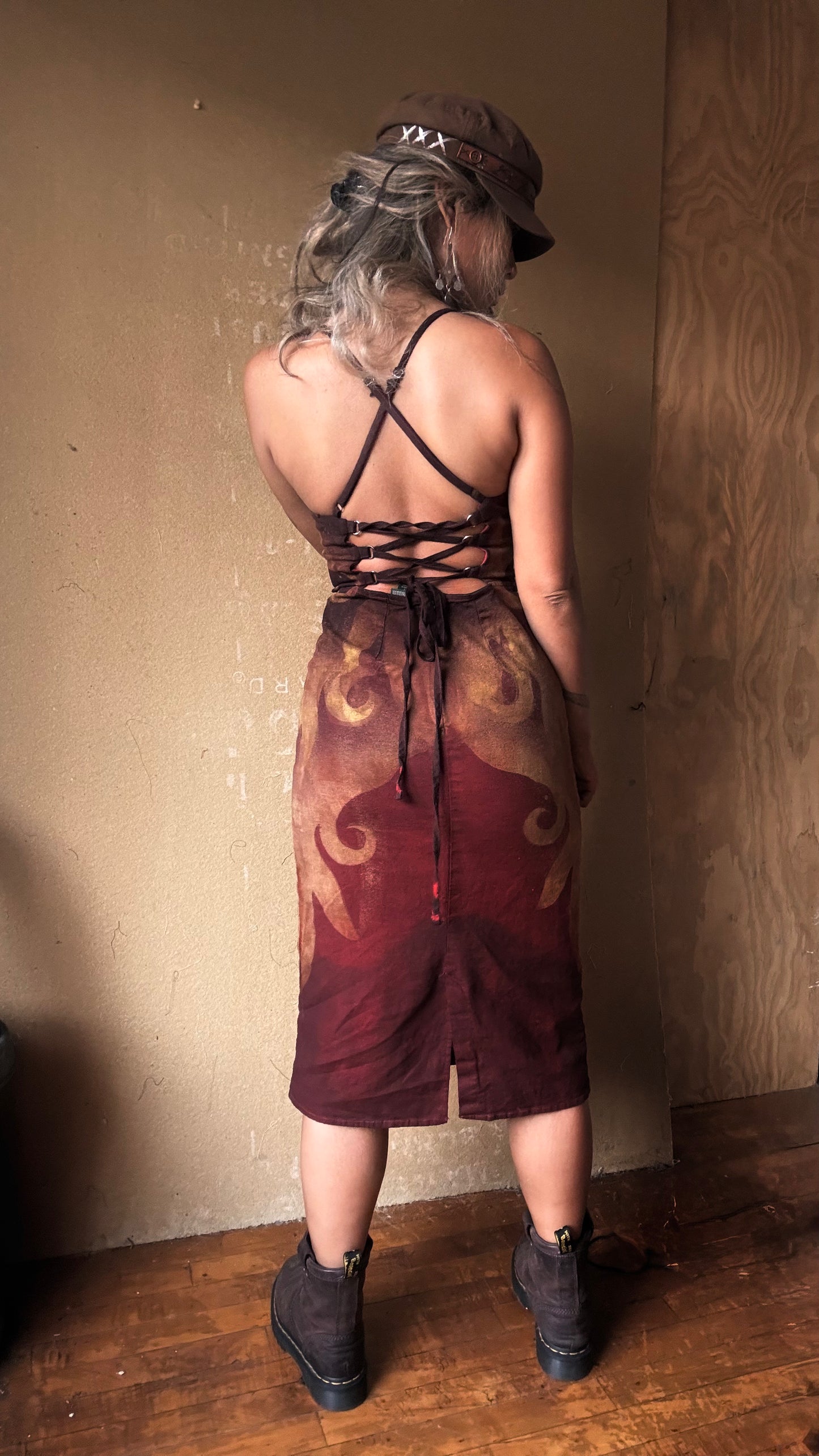 Blood Dragon Dress - Tie Back/Back Zipper/Stretch -50% Linen/48%Rayon/2%Spndx-Upcycled Dress - Regenerazhinh Collection - Limited Design
