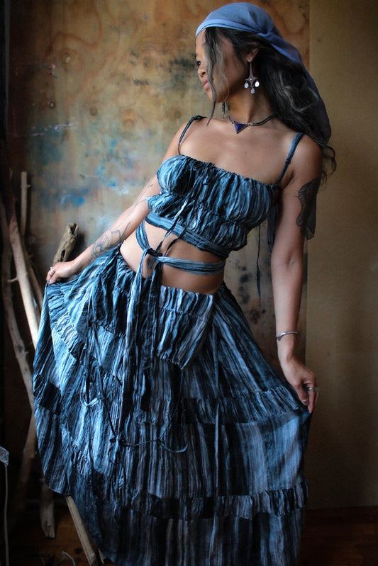 Zhinh Rise - Lapis & Sand Stone Top - 100% Vietnamese hand loomed silk - hand dyed