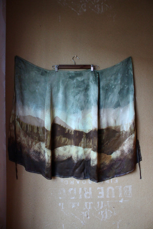 XS/S - RTS OOAK Landscape Tapestry Wrap Skirt - Made from Orange Peel Waste "Silk" Midi Skirt