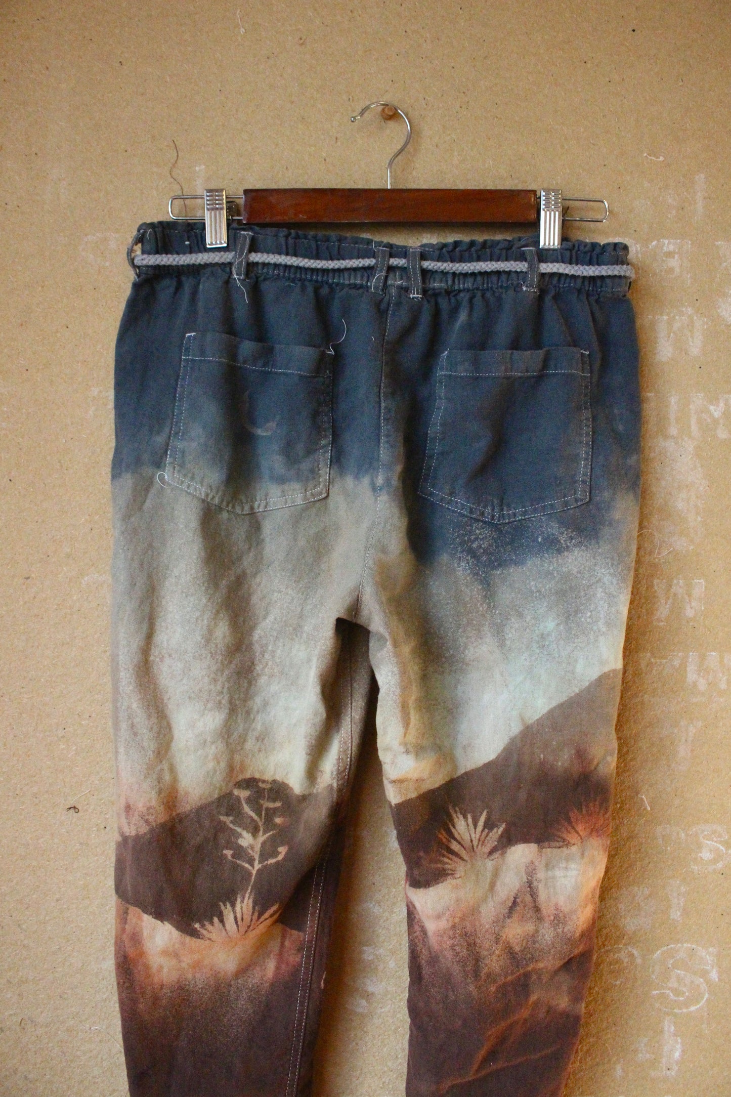 Small High Desert Landscape Pants - 100% Cotton - Upcycled - Rope tie waist
