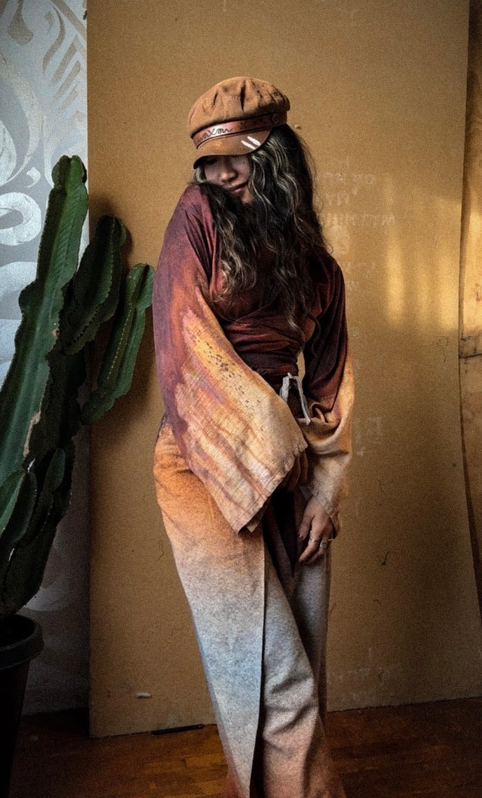 1 PRE-ORDER Slot - OXIDATION Of the World - Kimono Wrap top - Rusty Sign in Thailand - Milky Lotus Waste Fabric- XS/S  S/M.  M/L