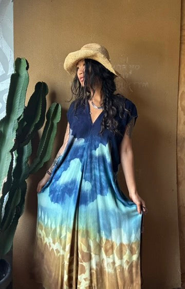 Petite (Fits XS/S/M) Tall Maxi Dress (can Hem If requested) And rise neckline too if needed - Grand Risings  -Tie Back - Transformable Maxi - 100% Fluid flowy novelty cotton - Limited version special fabric