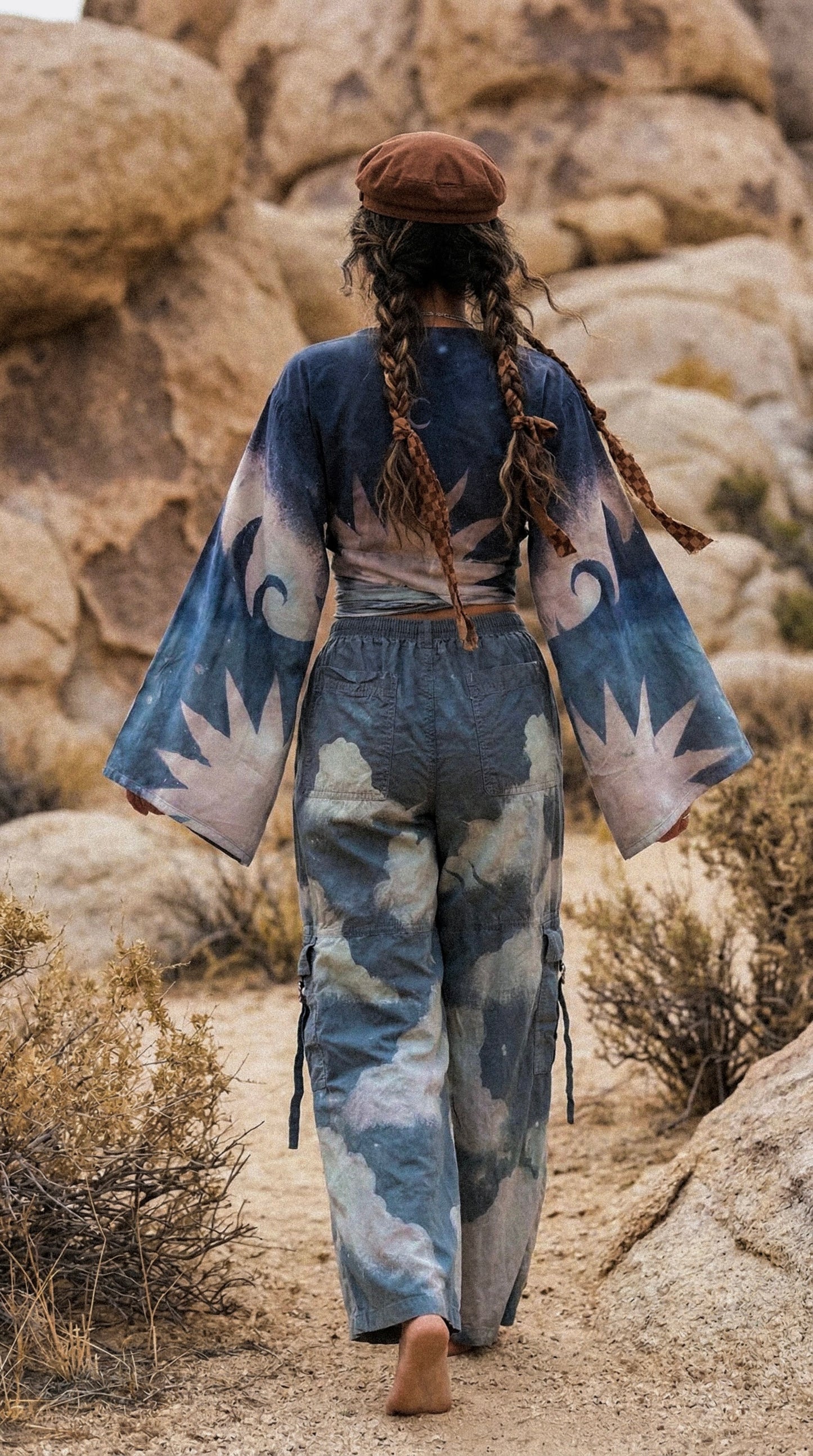 2 RTS- S/M Blue Celestial Burst Temple Swirl -  Kimono Wrap Top-- Made From Lotus Agricultural waste "Silk" (Copy)