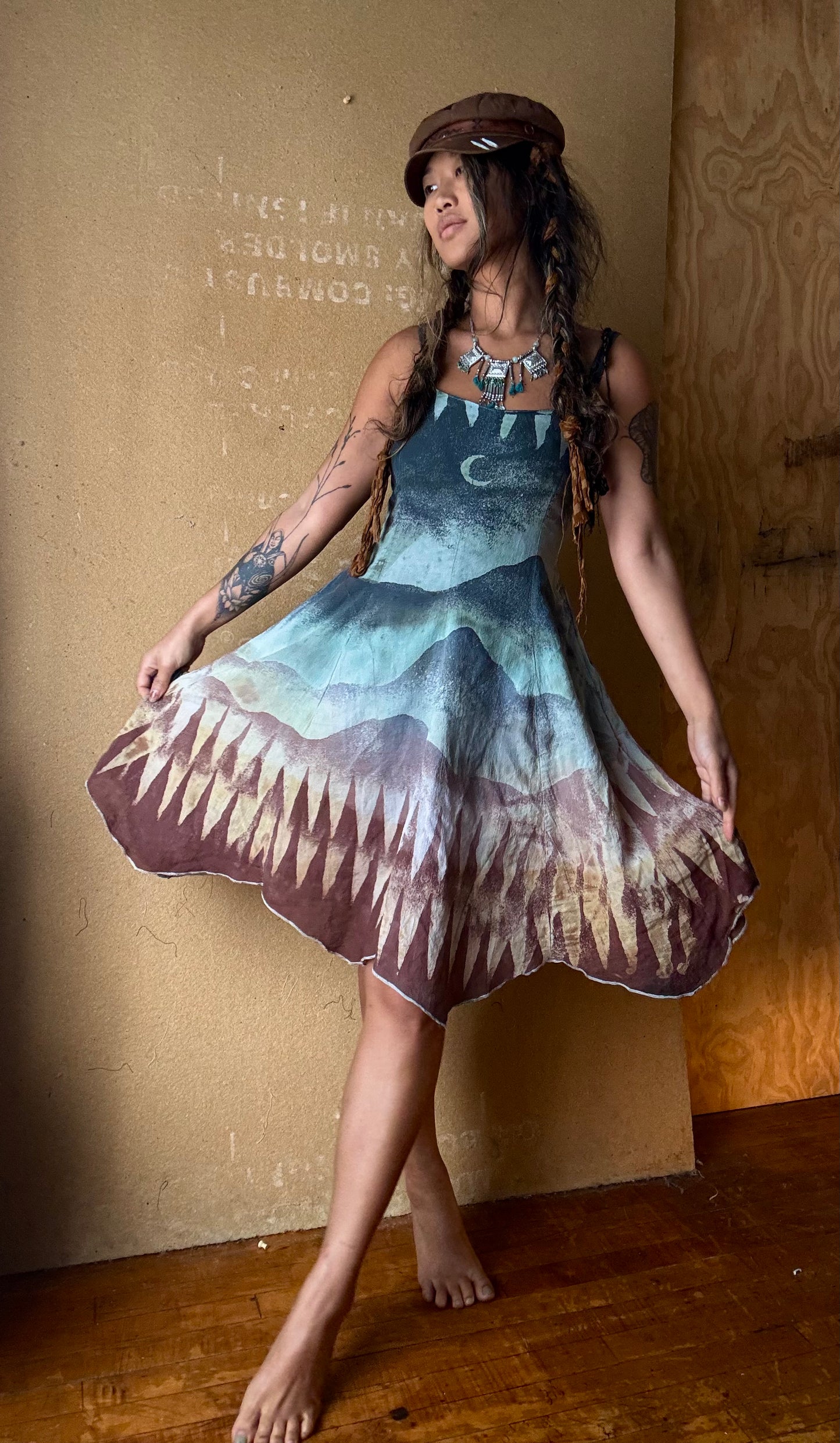 XS/S - Mountain Dreamscape - 100% Cotton Gauze - Lightweight - Upcycled Dress