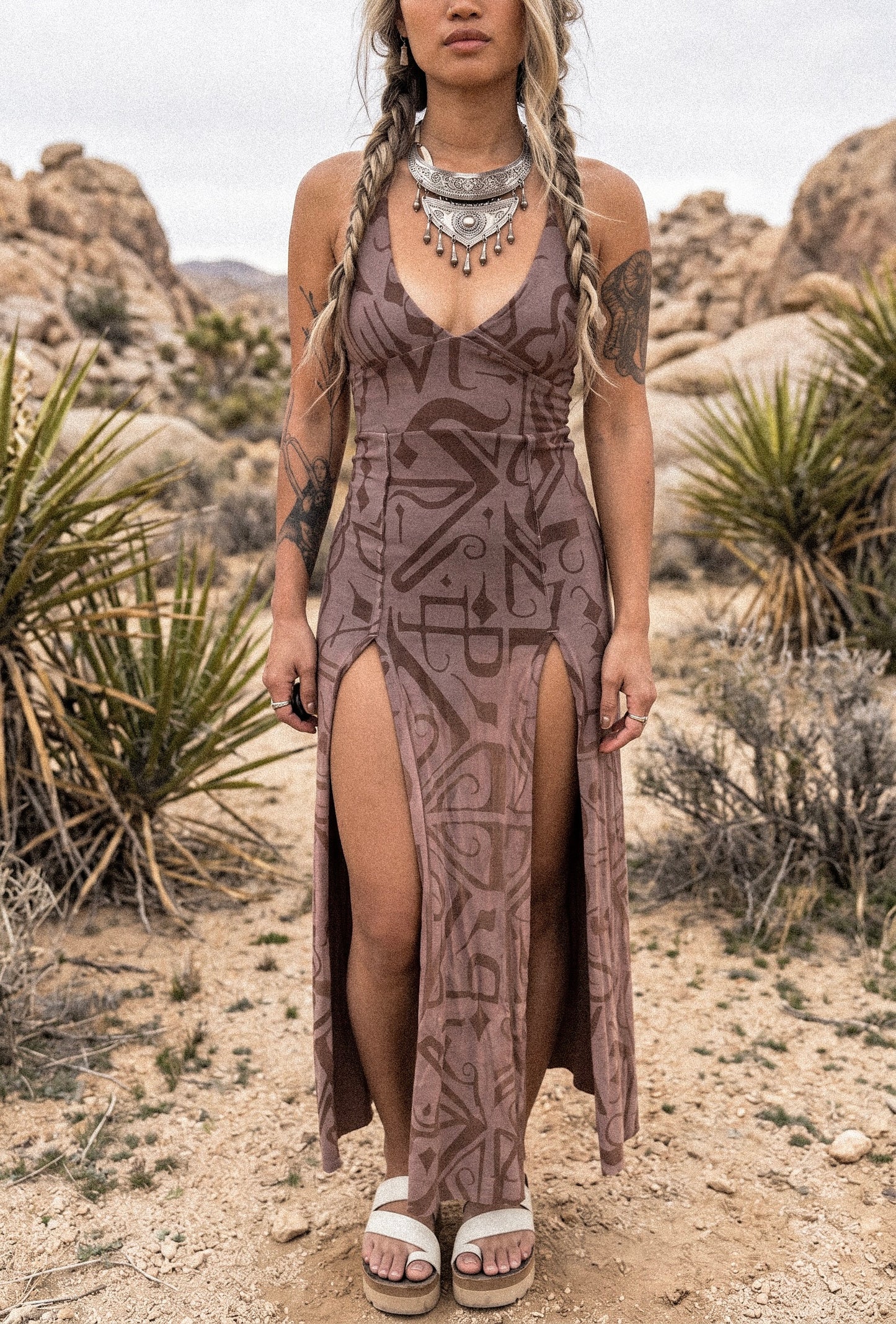 Small- Mauve Empress Slit Dress - Darkoski X Zhinh Colllaboration Dress (Runs Small)- Limited Series-  Bamboo/Cotton 4 %SPNDX