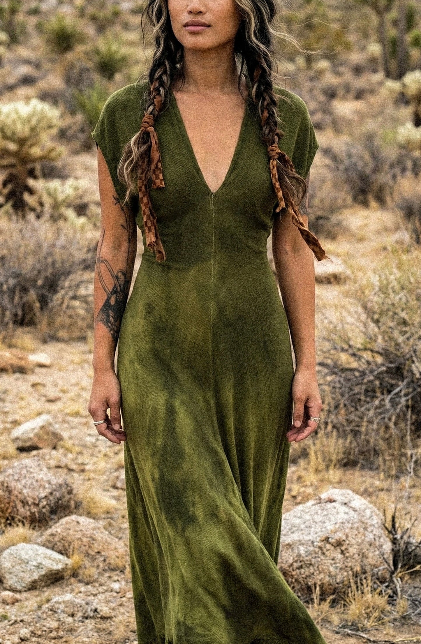 1 MTO Slot- The Moss Henka Dress- Maxi or Midi option -Made to Order (4weeks) Limited Series- Olive Green Henka Dress - 100% Novelty Cotton - Deadstock Fluid and very soft&textured - limited series- hand dyed in studio