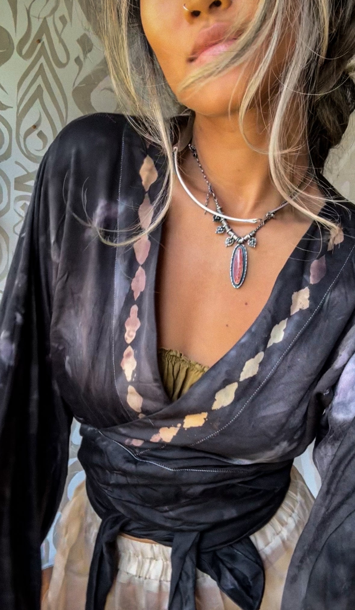 New! MTO- SMOKE Wrap Top- Lotus plant waste vegan Silk- Limited Series- Bell Sleeve Wrap