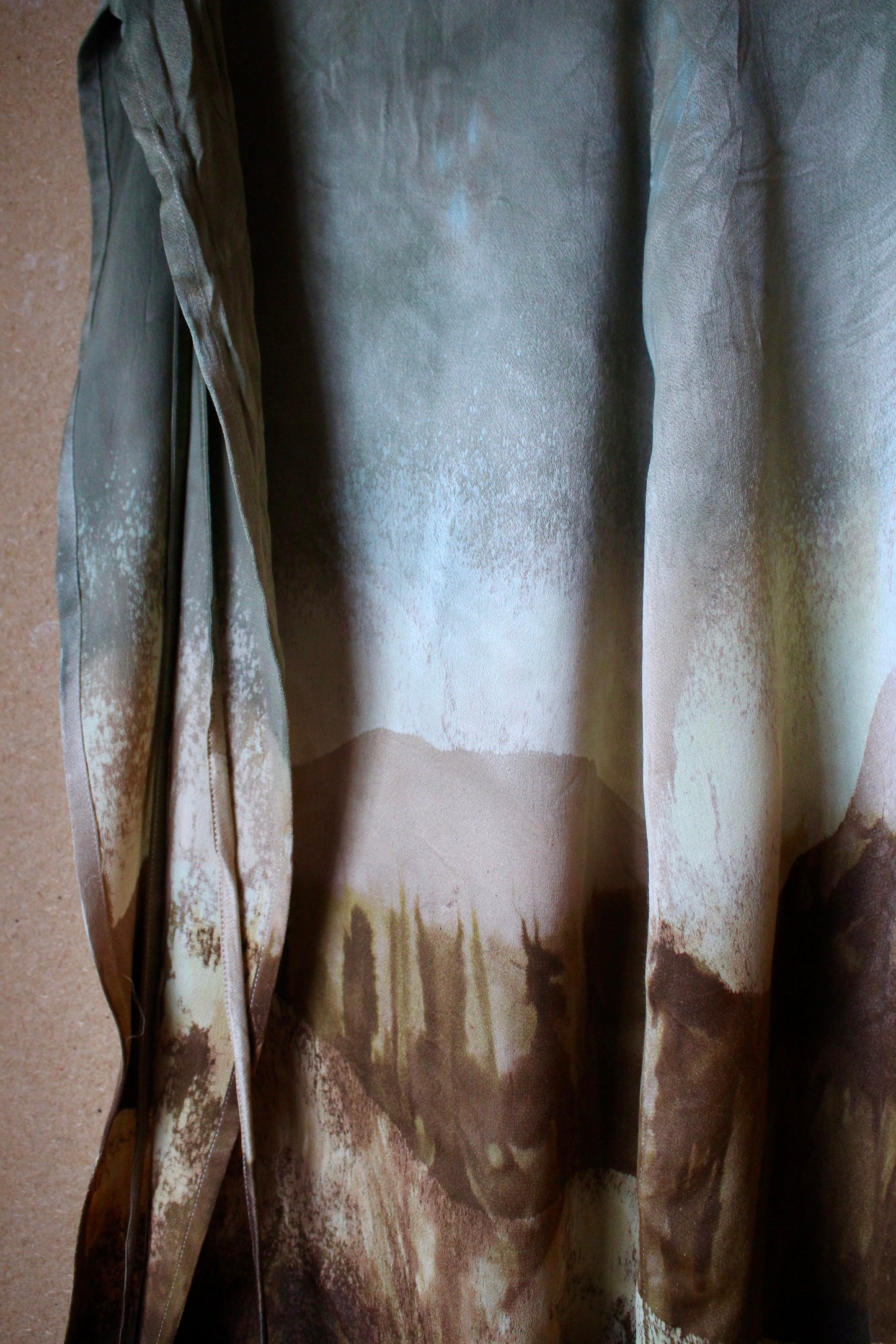 XS/S - RTS OOAK Landscape Tapestry Wrap Skirt - Made from Orange Peel Waste "Silk" Midi Skirt