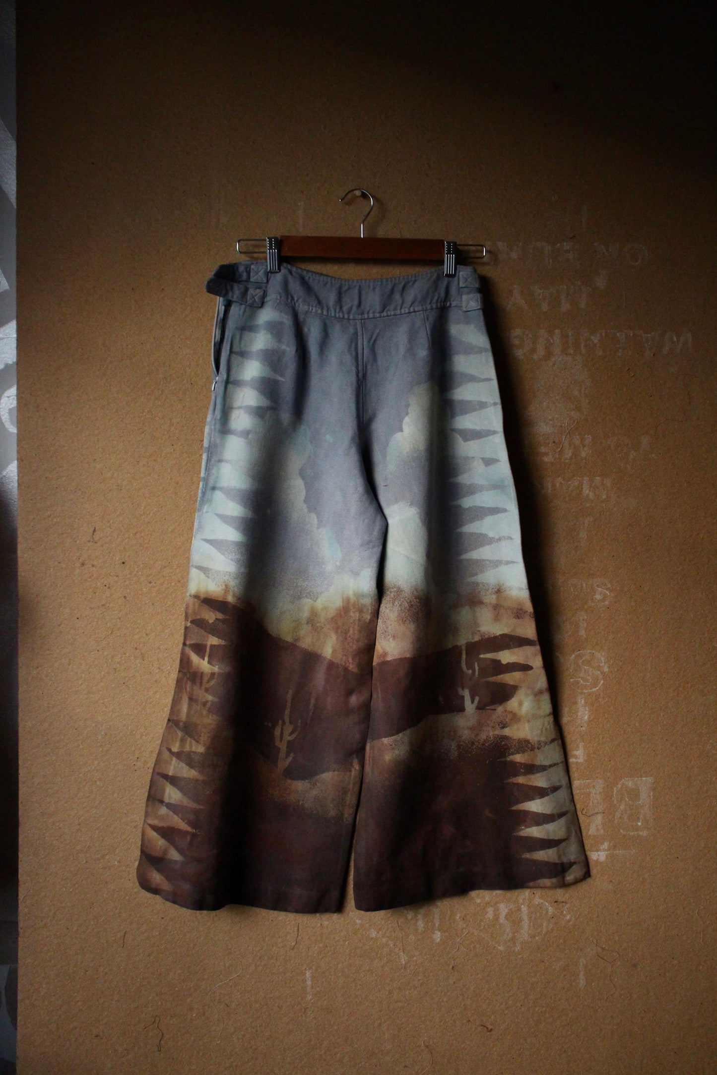 Small- OOAK High Desert Mountains- Wide Legged Pants - Short measurements below- Upcycled