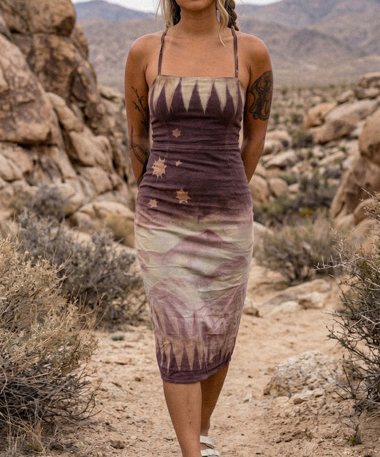 Mauve Mountains of Nurture- Tie Back Dress- Stretch -