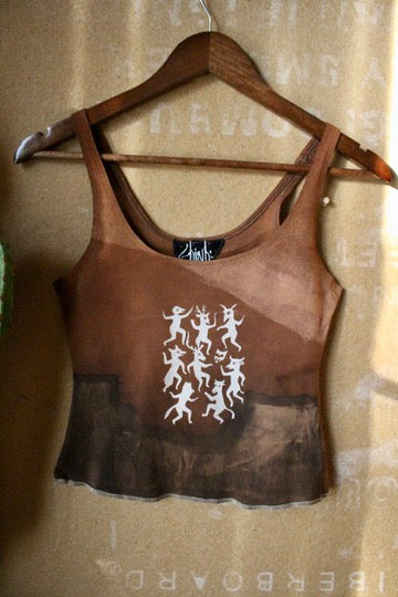 Small-  Celebration of Life over Canyons- OG Tank -Plant Dyed with Acorns - Painted with Iron and Bleach water-  Bamboo/Cotton/Spndx