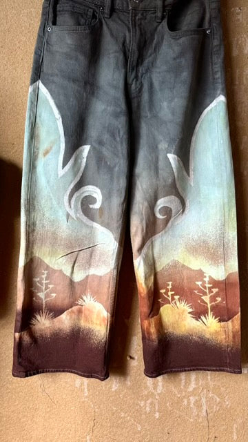 Small/Medium Size 4- Landscape - Temple Swirl -100% cotton Heavy Duty-   Regenerazhinh Upcycled Pants