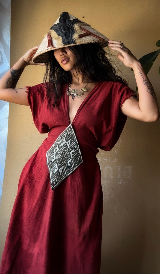 New! MTO - The Great Bleed Henka Dress - Organic - Hand woven - Rain Fed Kala Cotton Fabric- Hand Dyed