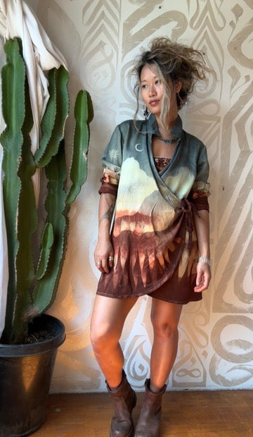 S/M - Canyon Desert Day - Wrap Top - Lotus waste vegan "Silk"