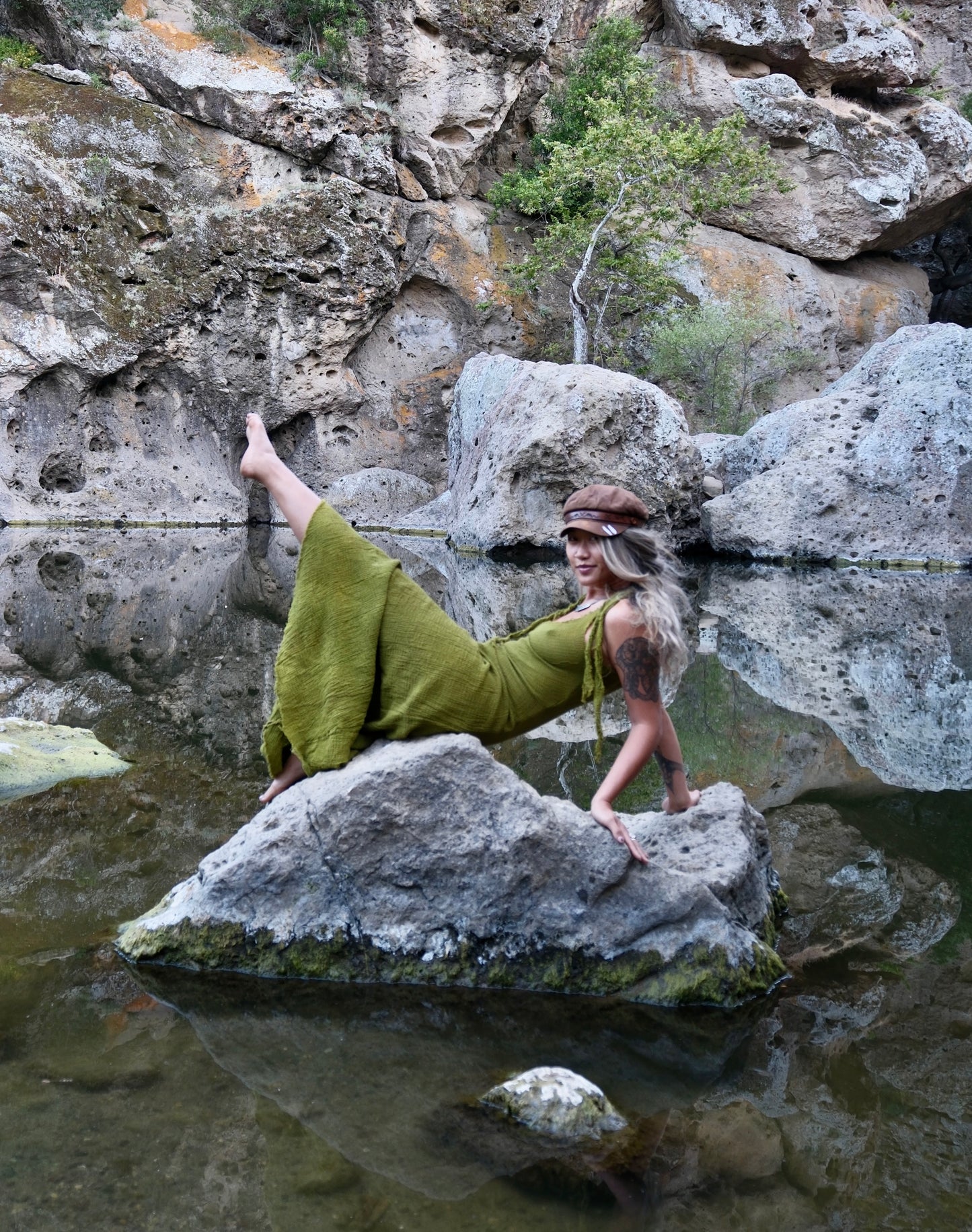 I MOSS YOU Maxi Dress - 100% Cotton - Cut on the Bias- deadstock fabric - textured Gauzey like fabric - Adjustable Long straps -Breathable
