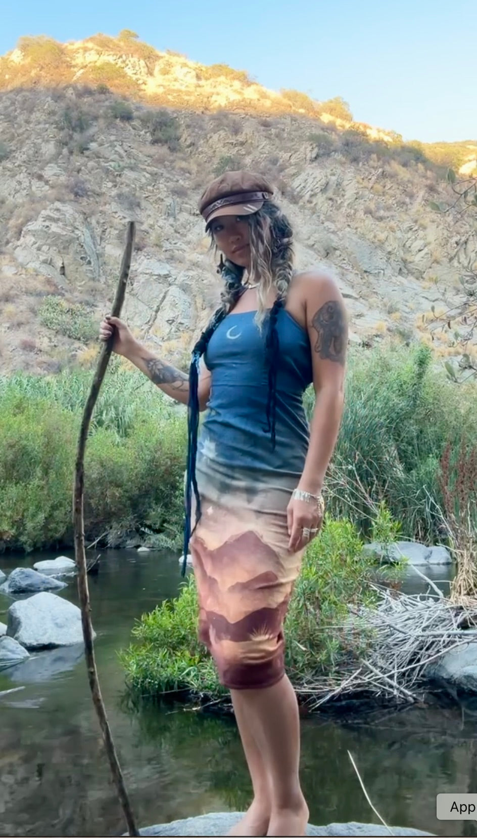 S/M -  Golden Hour In the Mountains- Dress - Tie Back & Zipper - 50% Linen  48% Rayon  2% Spndx - Adjustable Straps-Upcycled Regenerazhinh -OOAK - Recommended for Heights 5.8 and under