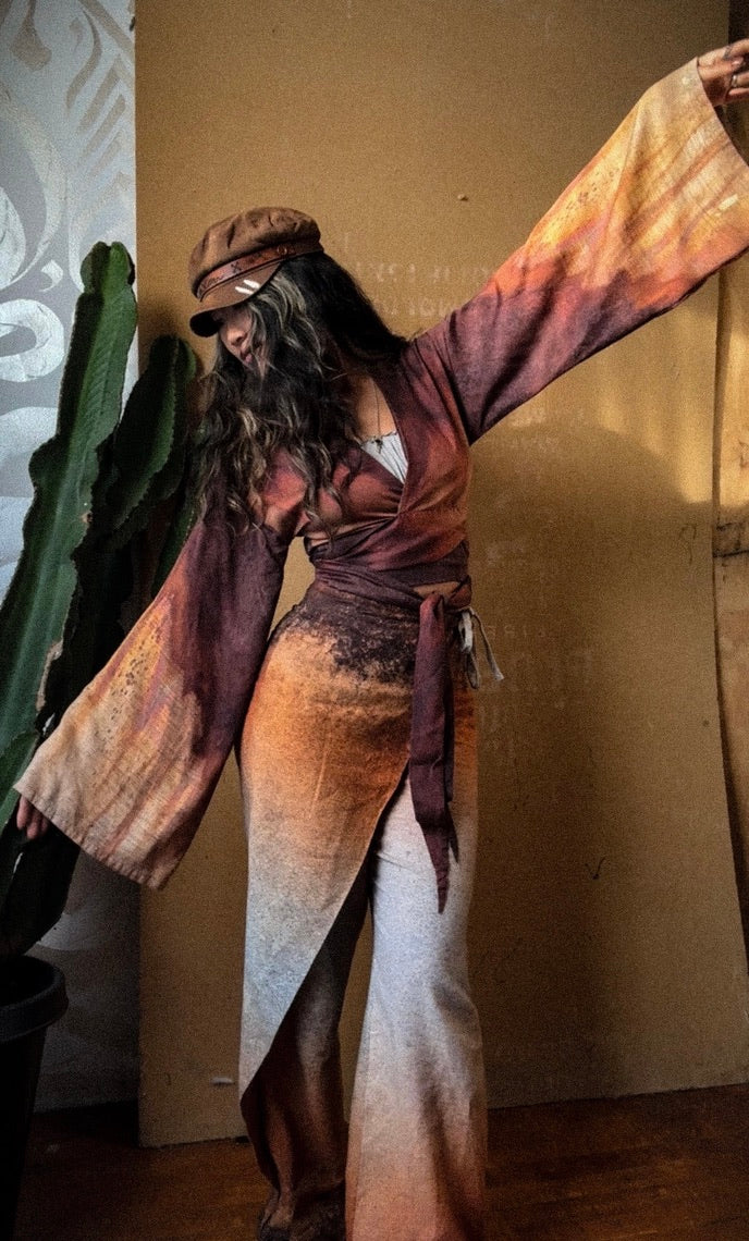 1 PRE-ORDER Slot - OXIDATION Of the World - Kimono Wrap top - Rusty Sign in Thailand - Milky Lotus Waste Fabric- XS/S  S/M.  M/L