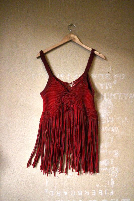 Fits XS-Small - OOAK Spicy Macrame Top - Vintage Made in Mexico Hand Macramed-Hand dyed