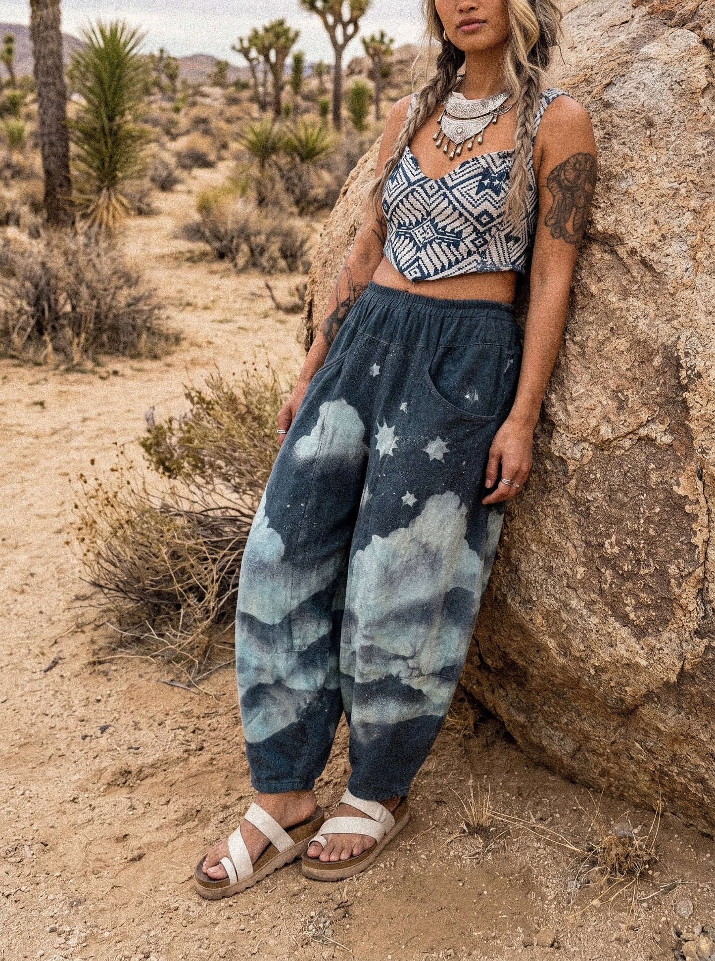 S/M -Monday Blues Mountain Hike Parachute Pants 100% Organic Hand loomed Kala Cotton