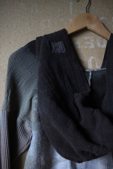 XS- ITs a Moody Day Hoodie Longsleeve top -OOAK - Cotton Thermal sleeves- - Oversized Hood- 100% open weave Cotton - Deadstock fabric lightweight and warm