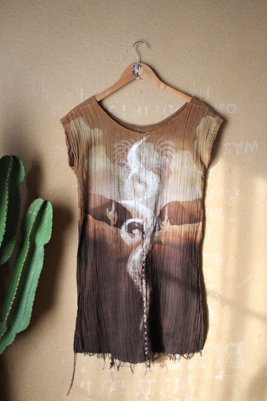 XS/ Small - Desert Winds Carry the Message  - Tunic Top 100% Cotton Gauze - Side slits