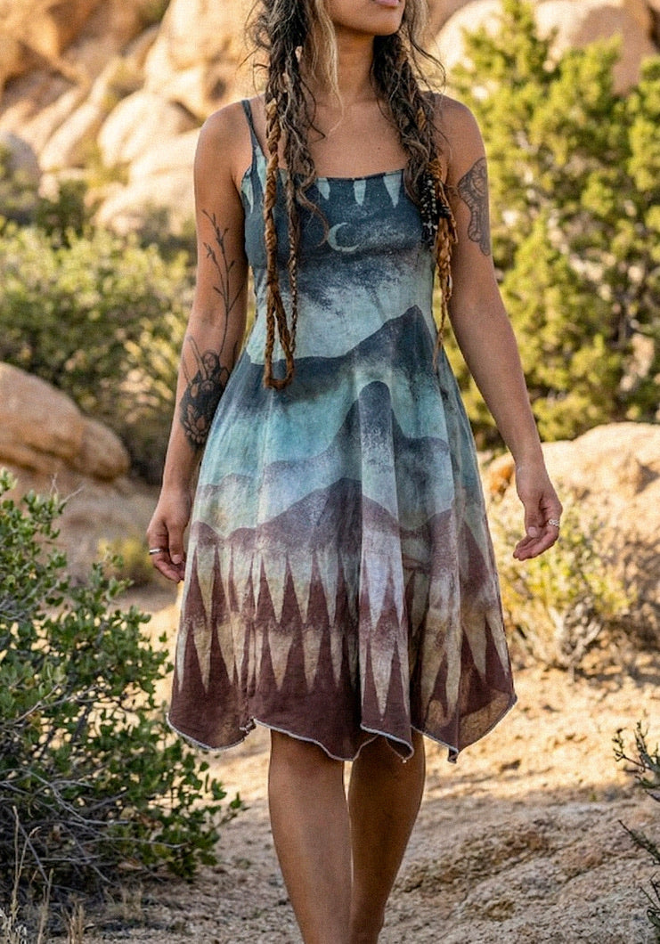 XS/S - Mountain Dreamscape - 100% Cotton Gauze - Lightweight - Upcycled Dress