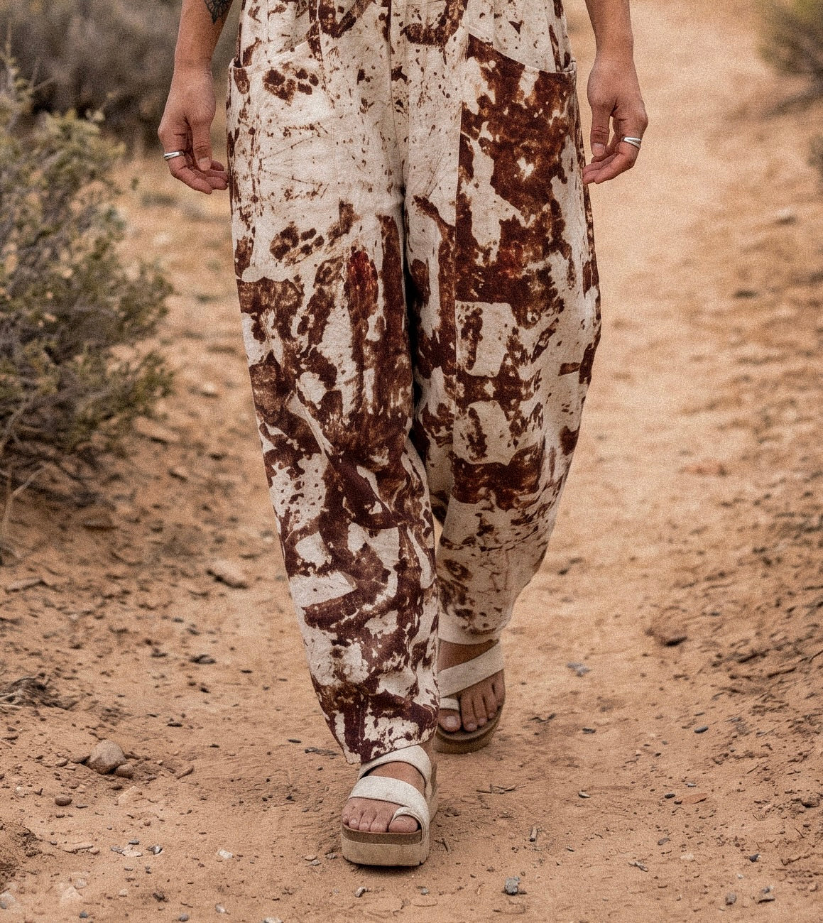 Rusty Hindi Sign - Parachute Pants -RTS- OXIDATION OF THE WORLD Collection - 100% Organic Rain fed Kala Cotton - Hand loomed