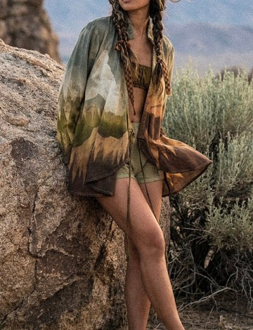 S/M- Mountain Hike Wrap Top- Made From Lotus Agricultural waste "Silk" - OOAK