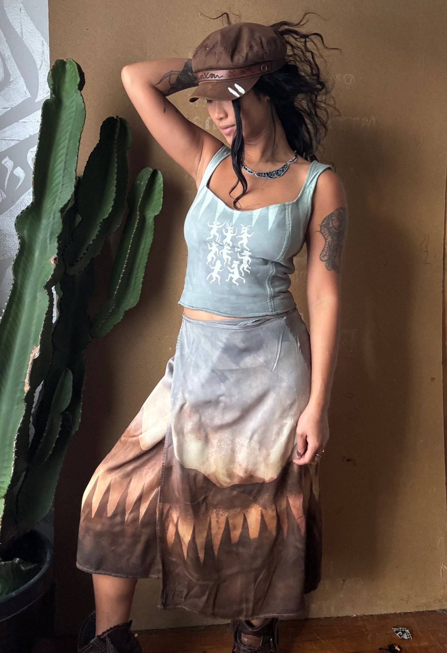 S - Celebration Of Life - Light Blue Corset Top - Full Length - 100% Heavy Weight Cotton French Terry - Deadstock Fabric