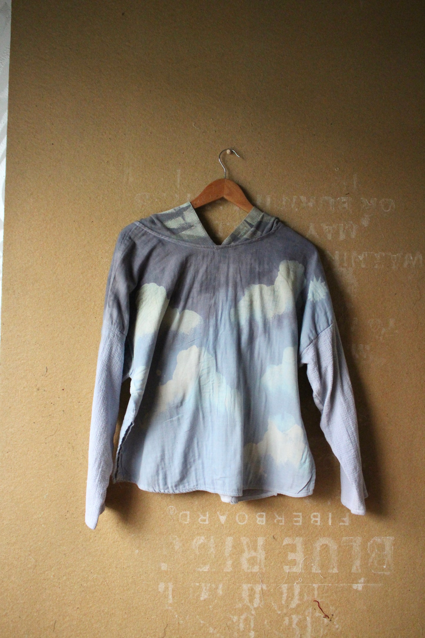 Medium - Blue Cloudy Skies Hoodie - OOAK -Over shirt Hoodie -100% triple layered Cotton gauze & 1000% cotton open weave- deadstock fabric - - Oversized Hood -