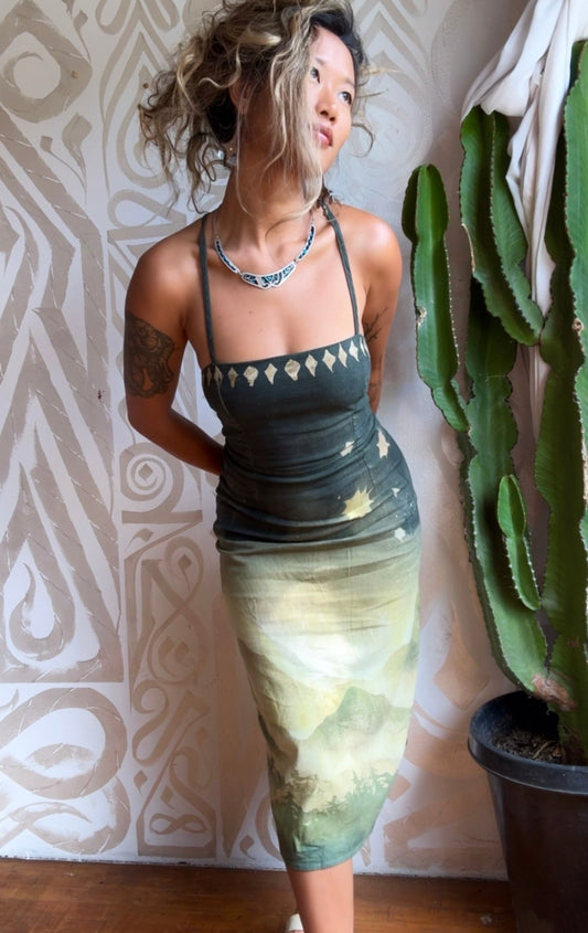 S/M (Fits SIze 4-6) - Emerald Hills Tie Back Dress - Linen / Rayon / Spandex - Upcycled - regeneration