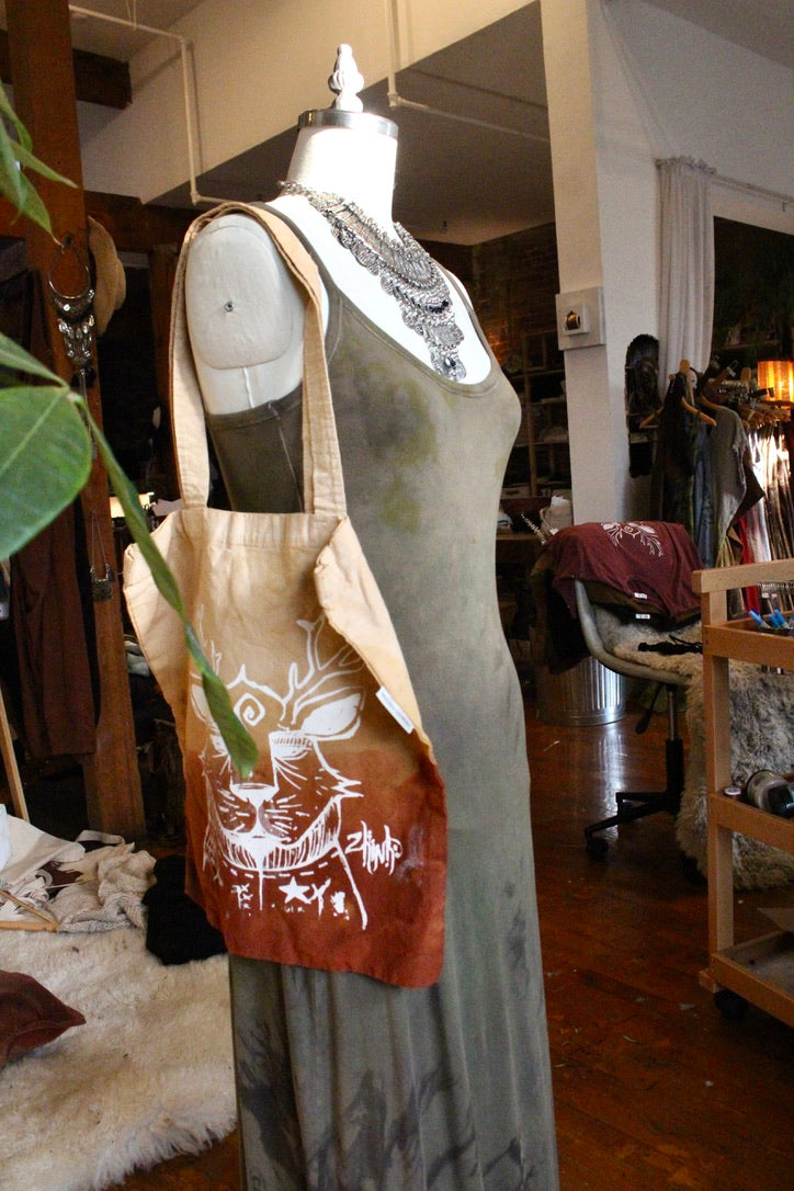 Zhinh - Roger/Celebration of Life Print Tote Bag - Limited series - Hand dyed - Screen Printed- Organic Cotton- Grocery bag/Book Bag/Picnic Bag