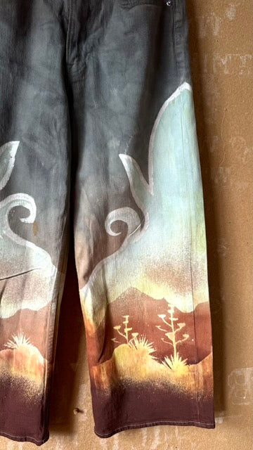 Small/Medium Size 4- Landscape - Temple Swirl -100% cotton Heavy Duty-   Regenerazhinh Upcycled Pants