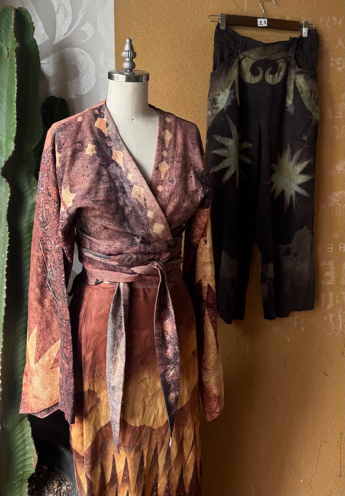 GOA Earth Celestial Kimono Wrap top - RTS - OXIDATION of the World Collection - 100% Organic Hand loomed Kala cotton -Digital Print/ Hand Painted Embellishments-bell sleeves