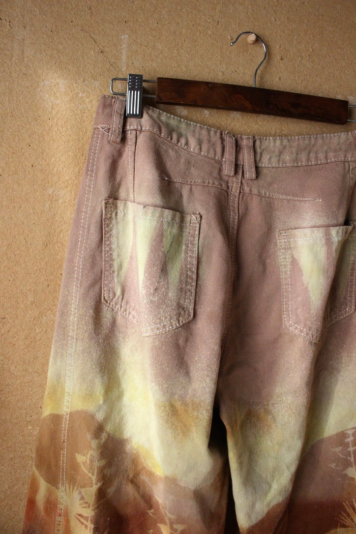 5 Pants- S/M (4/6) - Blush Secrets Landscape -100% cottonv- Temple Swirl - Regenerazhinh Upcycled Pants