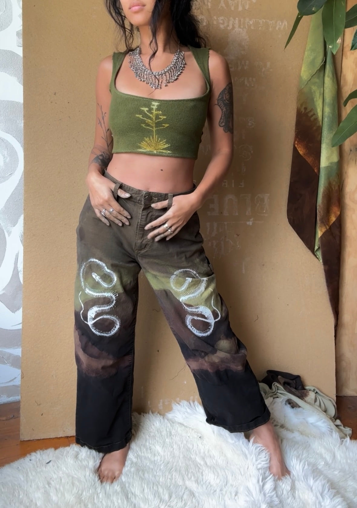 Small- Agave Crop Top - Tie Back - 100% knitted cotton - Thick strudy heavy weight deadstock fabric - hearty - tie back ajustable back